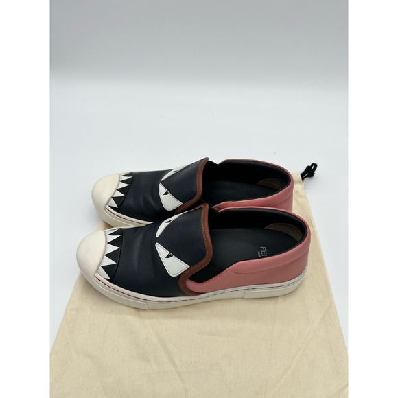 Fendi Pink Leather Monster Bug Slip on Sneakers w/ Dustbag sz 35 - Picture 2 of 9